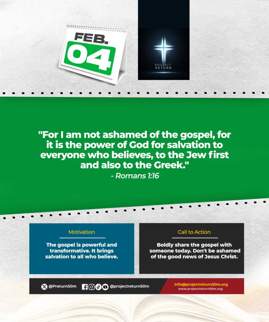 Verse: "For I am not ashamed of the gospel, for it is the power of God for salvation to everyone who believes, to the Jew first and also to the Greek." - Romans 1:16