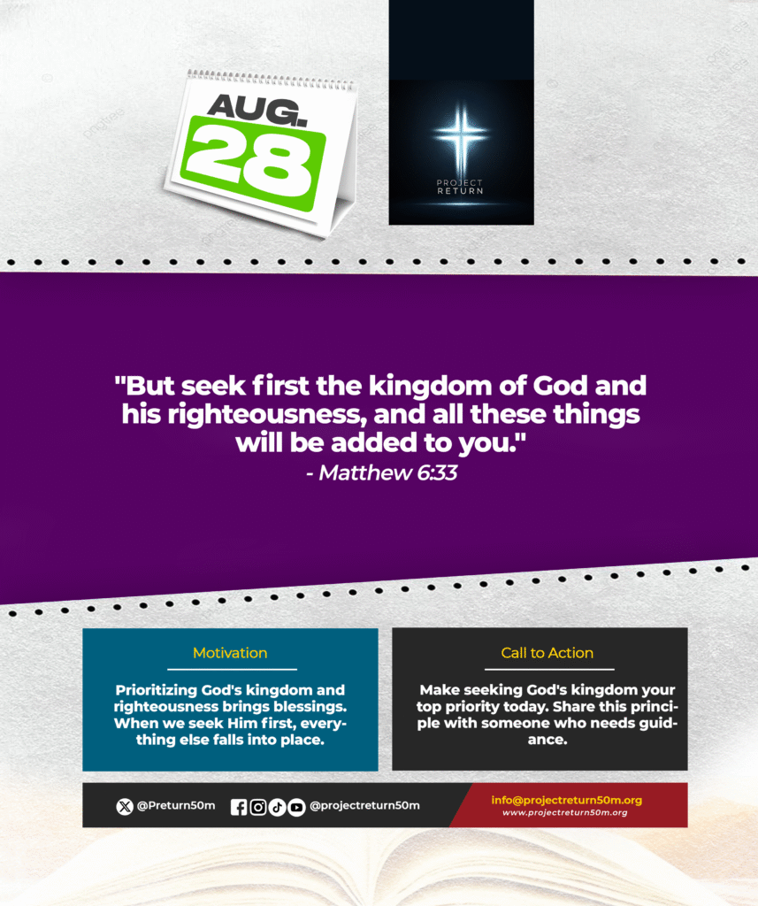 Verse: "But seek first the kingdom of God and his righteousness, and all these things will be added to you." - Matthew 6:33