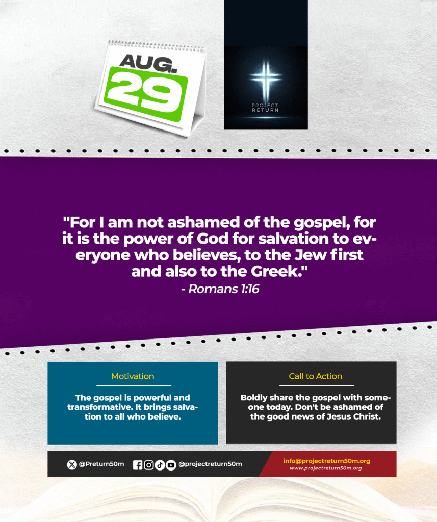 Verse: "For I am not ashamed of the gospel, for it is the power of God for salvation to everyone who believes, to the Jew first and also to the Greek." - Romans 1:16