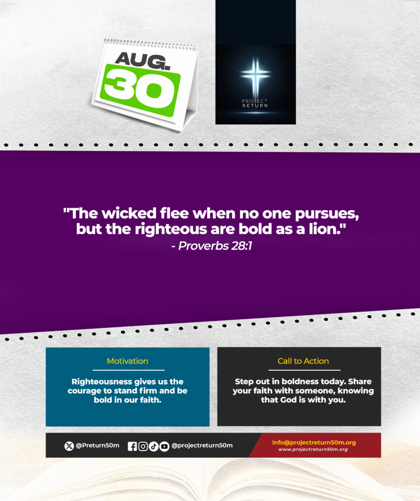 Verse: "The wicked flee when no one pursues, but the righteous are bold as a lion." - Proverbs 28:1